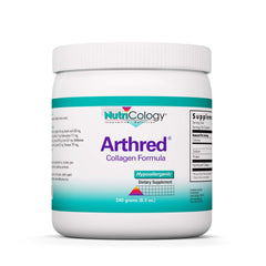Nutricology Arthred tub front displaying hydrolyzed collagen formula for daily joint support