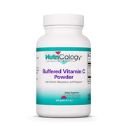 Nutricology Buffered Vitamin C Powder bottle highlights high-dose vitamin C with minerals for gentle digestion.