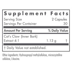 Nutricology Cat's Claw capsules on clean label, ideal for daily immune support