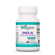 Nutricology DHEA 25mg scored tablet ready for dispensing and bottle view