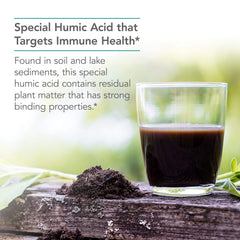 Close-up of Nutricology Humic Acid label with dosage guidance.