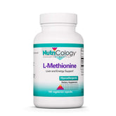 Nutricology L-Methionine capsules bottle front view for energy support potential.