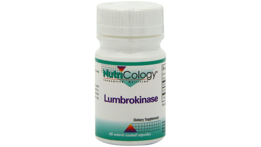 Nutricology Lumbrokinase bottle front supports daily circulatory wellness.