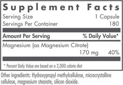 Nutricology Magnesium Citrate capsules closeup shows hypoallergenic, pure mineral support for nerves.
