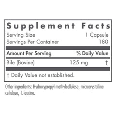 Nutricology Ox Bile 125 mg capsules close-up highlighting capsule form
