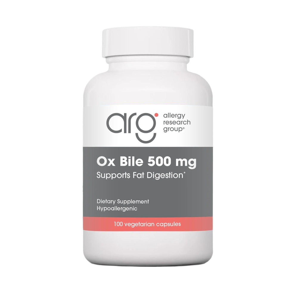 Nutricology Ox Bile 500 mg bottle top showing convenient daily use for digestion support