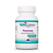 Nutricology Pancreas Pork capsule bottle on shelf indicating digestive enzyme support