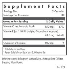 Nutricology Quercetin 300 capsules close-up showing vegetarian, hypoallergenic formula