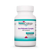 Nutricology Saw Palmetto Complex softgels bottle front suggests daily support possibilities.
