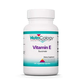 Nutricology Vitamin E Succinate bottle shows 400 IU potency for daily nutrition.