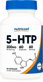 Nutricost 5-HTP 200mg bottle front displaying clear branding and premium supplement