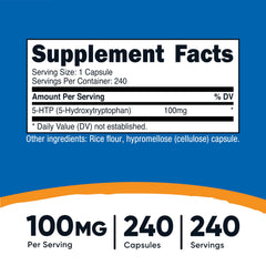 Nutricost 5-HTP capsules close-up showing vegetarian capsules.