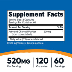 Closeup of Nutricost Activated Charcoal capsules highlighting convenient daily capsules.