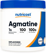 Nutricost Agmatine: polvo de 100 g en bote para suplementación diaria.