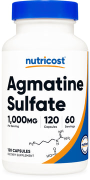 Nutricost Agmatine Sulfate bottle front displaying 1000 mg per serving.