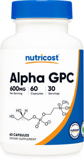 Nutricost Alpha GPC 600mg bottle for daily cognitive support