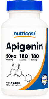Nutricost Apigenin 50mg bottle with clean label for daily wellness.