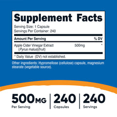 Nutricost Apple Cider Vinegar Capsules close-up shows 500mg capsules and The Mother.