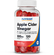 Nutricost Apple Cider Vinegar Gummies bottle close-up, apple flavor for convenient daily wellness.
