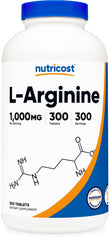 Nutricost L-Arginine 1000mg tablets bottle for convenient daily amino acid support.