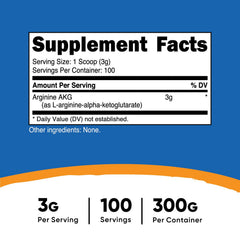 Nutricost Arginine AKG powder scoop beside container for easy measuring.