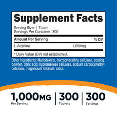Close-up of Nutricost arginine tablets for easy daily dosing.