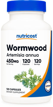 Nutricost Artemisa 450 mg, botella de 120 cápsulas para uso diario.