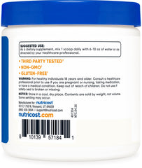 Nutricost ascorbic acid powder jar close-up highlighting fine texture.