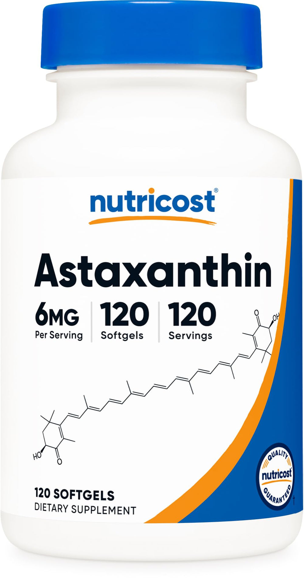 Nutricost Astaxanthin 6mg bottle with clear daily use option.