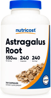 Nutricost Astragalus bottle front showing 550mg per capsule, gluten-free.