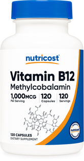 Nutricost Vitamin B12 bottle with 1000mcg potency for daily energy support