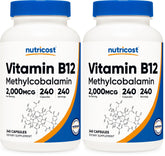 Nutricost B12 methylcobalamin 2000mcg bottle with vegetarian capsules for daily energy support