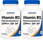 Nutricost B12 methylcobalamin 2000mcg bottle with vegetarian capsules for daily energy support