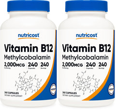 Nutricost B12 methylcobalamin 2000mcg bottle with vegetarian capsules for daily energy support