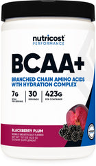 Nutricost BCAA Active bottle front with Blackberry Plum flavor for refreshing hydration.