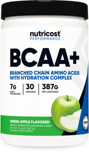 Nutricost front label showing product name and 7g BCAAs per serving for clear info