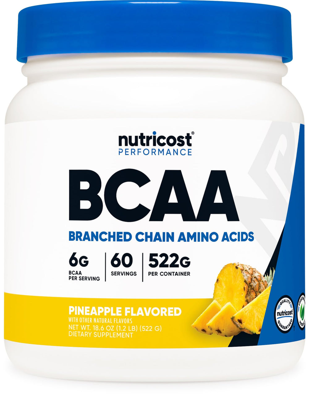 Nutricost BCAA pineapple powder bottle for post-workout fueling