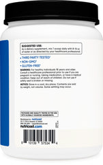 Nutricost BCAA Powder ingredients panel and third-party testing badge visible.