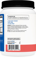 Nutricost BCAA powder label highlighting NSF and GMP quality controls.