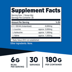 Nutricost BCAA Powder scoop with powder, ensuring precise 6 g servings.