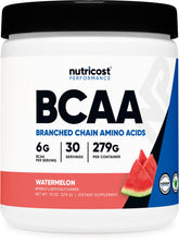 Nutricost BCAA powder watermelon tub shows a ready-to-use post-workout refresh