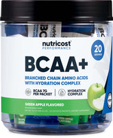 Nutricost BCAA+ Hydration Green Apple stickpacks for on-the-go hydration