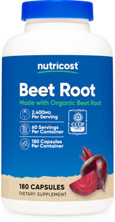 Nutricost Beet Root 2400mg bottle front with 60 servings for easy daily use.