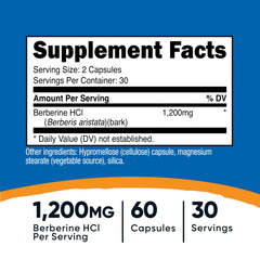 Nutricost Berberine HCl 1200mg bottle closeup highlights capsule texture