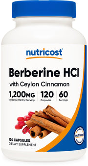 Nutricost Berberine HCl with Ceylon Cinnamon bottle for daily wellness routine