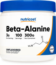 Botella Nutricost Beta Alanine lista para uso diario en entrenamientos.