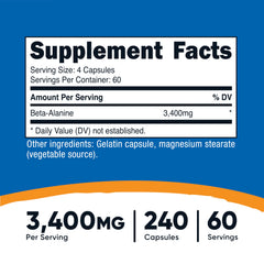 Nutricost Beta-Alanine capsules close-up showing 850 mg per capsule