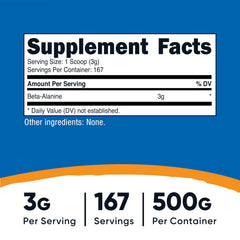 Nutricost Beta Alanine powder with included scoop for precise daily servings.