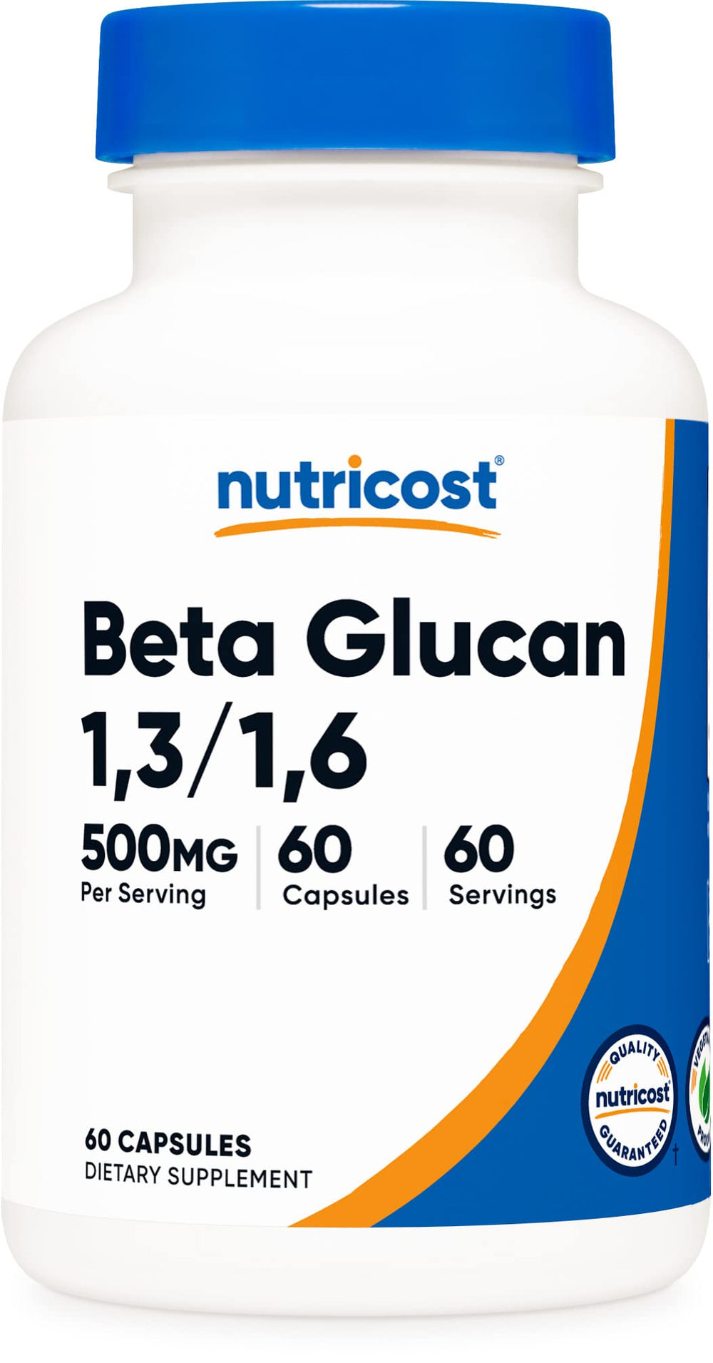 Nutricost Beta Glucan 500mg bottle with clear label for easy daily use.