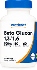 Nutricost Beta Glucan 500mg bottle with clear label for easy daily use.